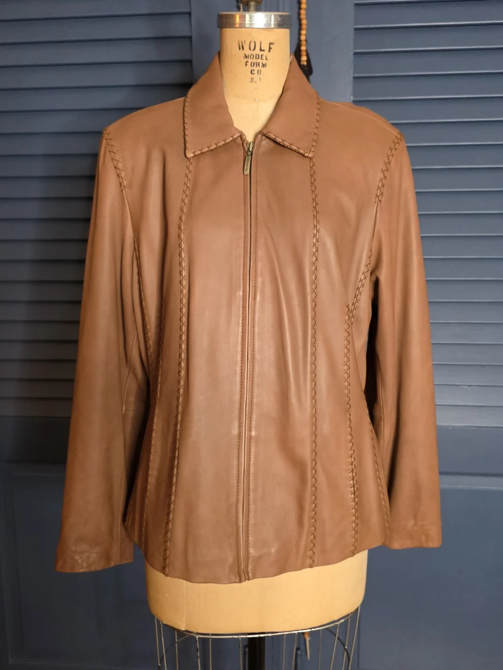 Michael Kors NWOT Cognac Tan Genuine Leather Jacket Stitch Detail